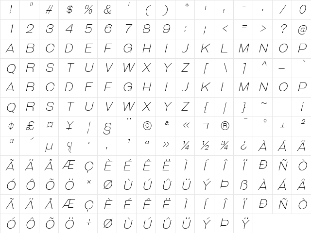 Galderglynn Titling ExtraLight Italic Character Map Galderglynn Titling ExtraLight Italic Character Map