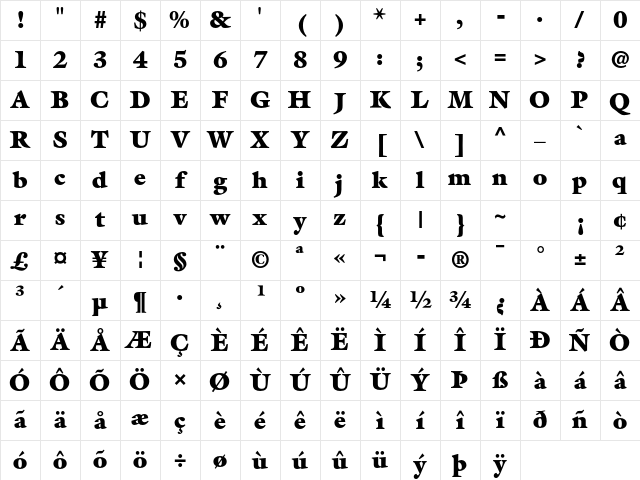 ITC Galliard Std Ultra Character Map ITC Galliard Std Ultra Character Map
