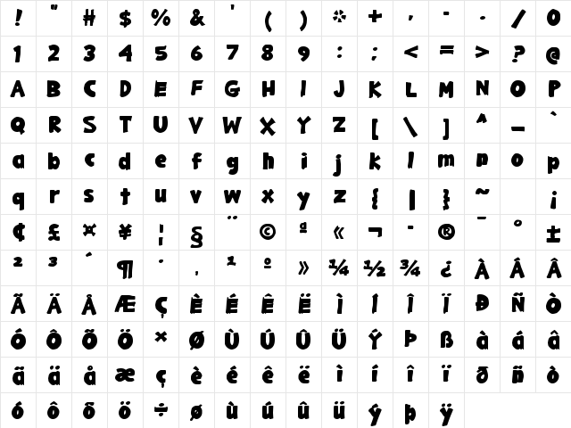 Gargle Expanded Bold Character Map