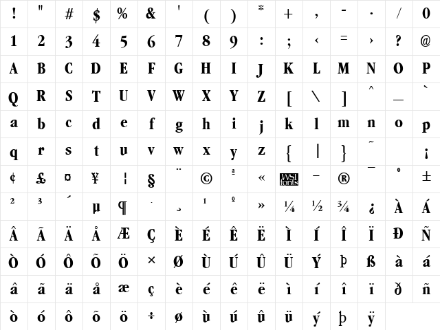 GarnetCondensed Bold Character Map