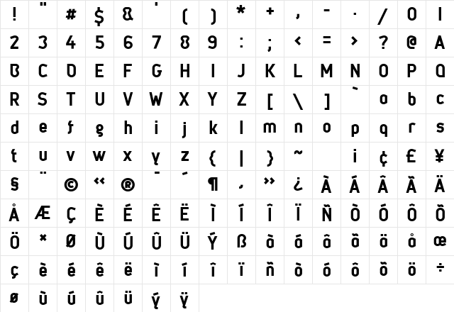 Metsys Regular Character Map