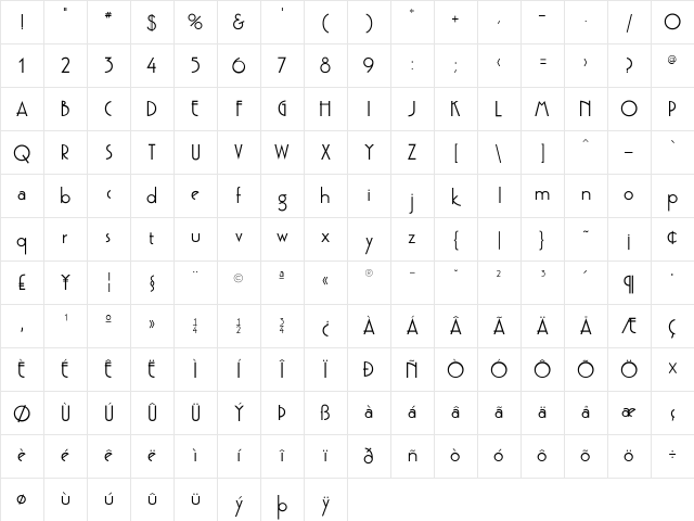 GatsbyFLF Bold Character Map