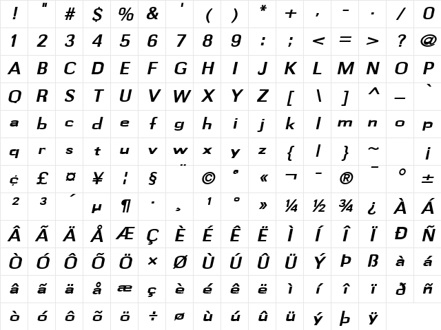Gauss Bold Italic Character Map Gauss Bold Italic Character Map