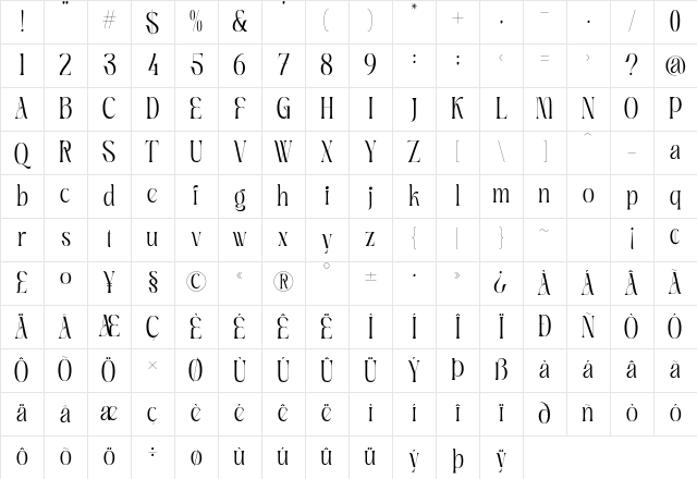 Mexa Regular Character Map