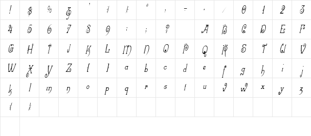 MexacaliCondensed Italic Character Map