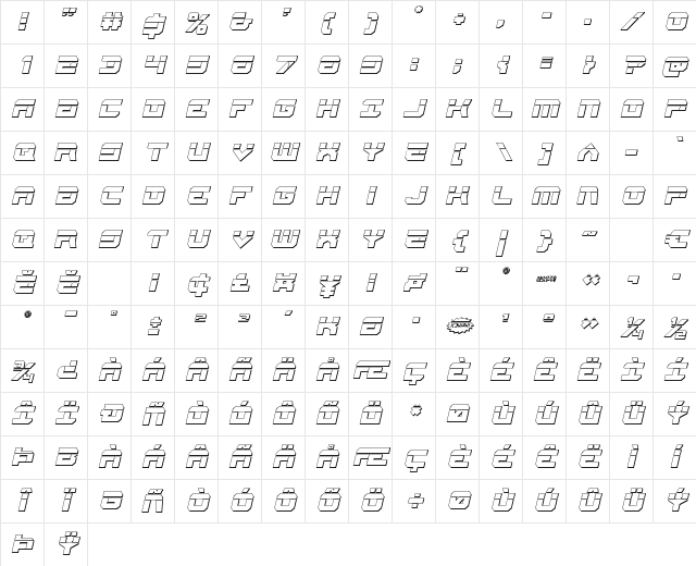 Gearhead Bullet Italic Italic Character Map