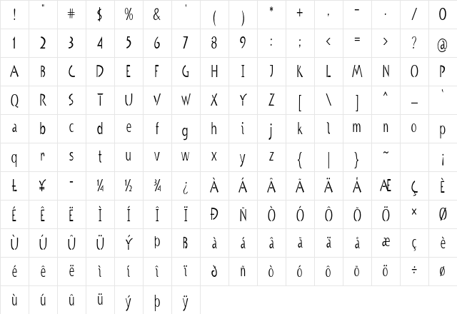 Genosa Condensed Regular Character Map