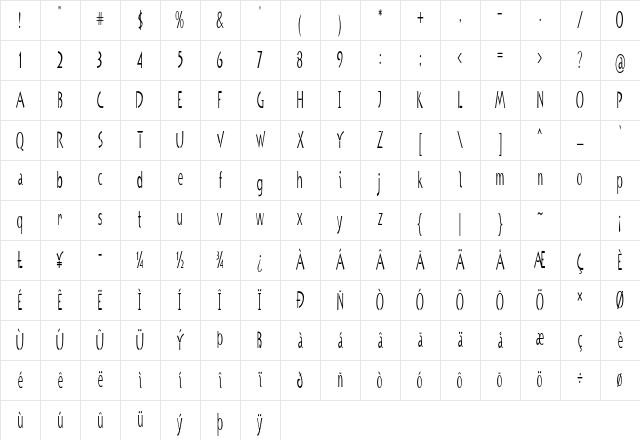 Genosa Extra-condensed Regular Character Map