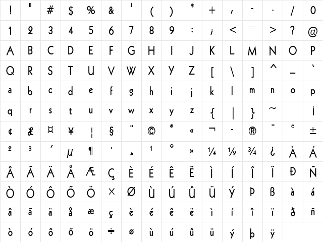 Geo 112-Condensed Bold Character Map