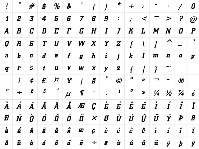Geo 957 Bold Italic Character Map