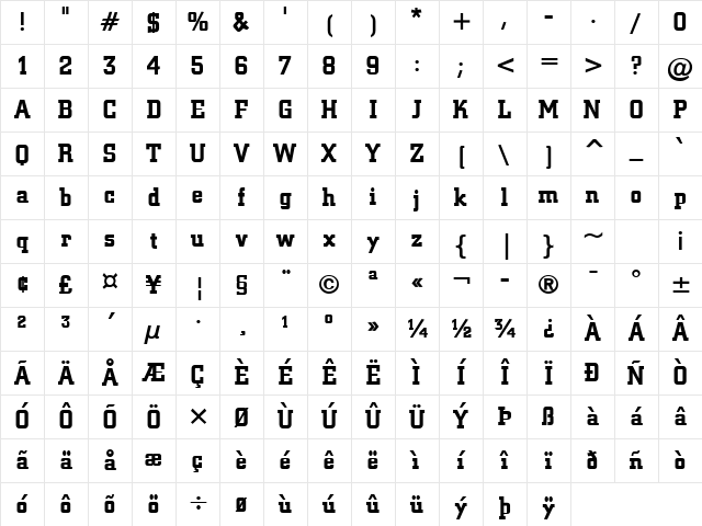 Geo 957 Bold Character Map