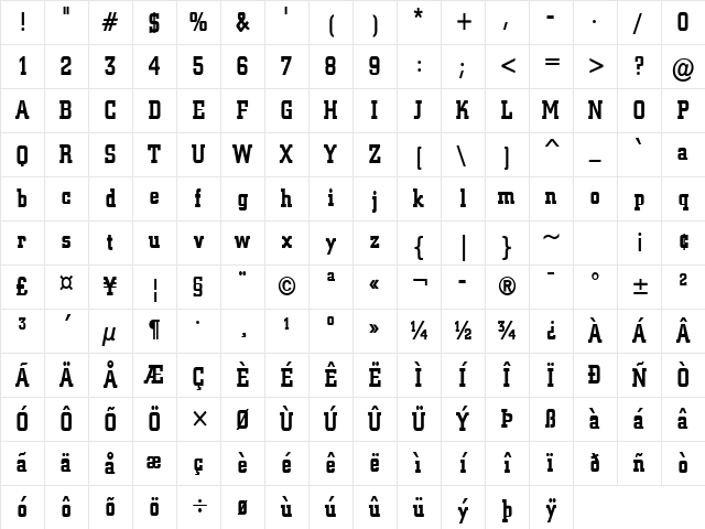 Geo 957-Condensed Bold Character Map