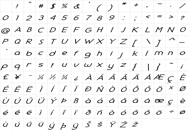 Geode Extra-expanded Italic Character Map Geode Extra-expanded Italic Character Map