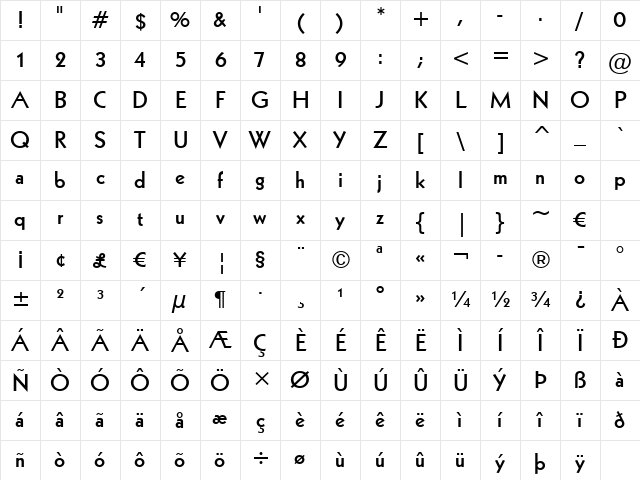 Geometr231 BT Bold Character Map
