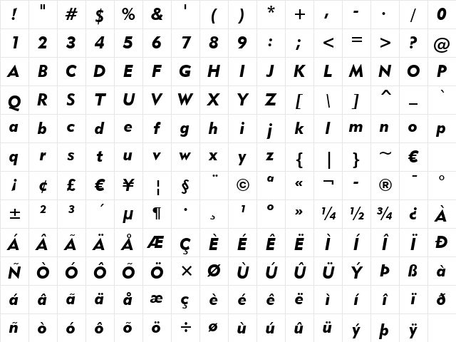 Geometr415 Blk BT Black Italic Character Map