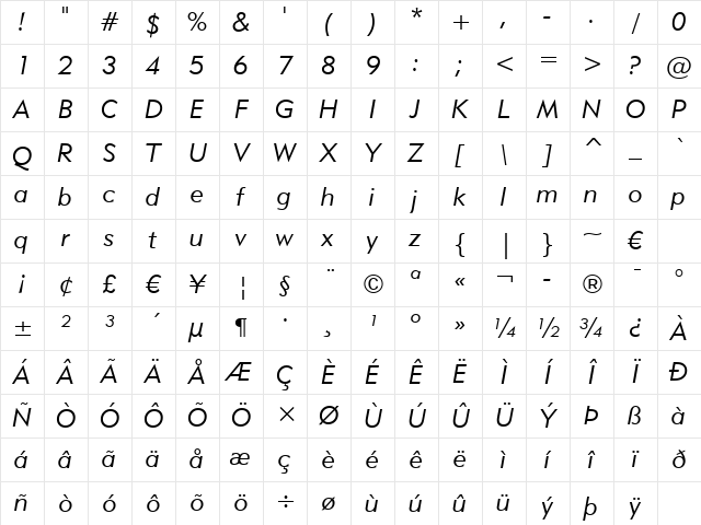 Geometr415 Lt BT Lite Italic Character Map