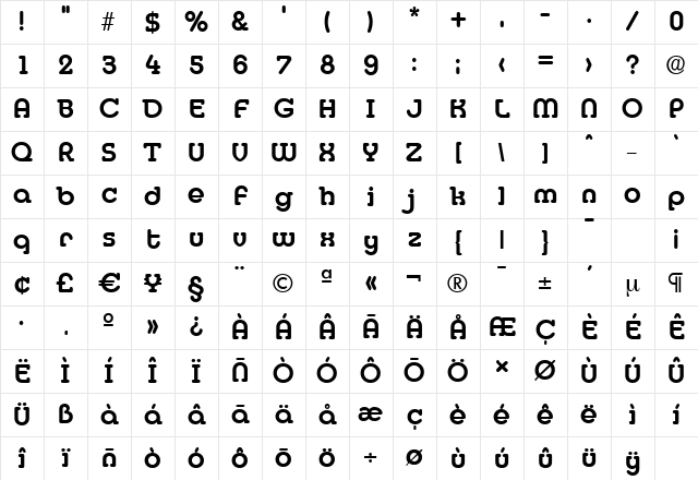 MexicoSerial Bold Character Map