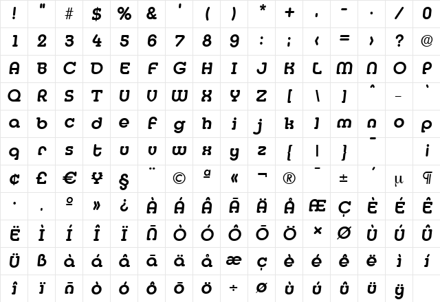 MexicoSerial BoldItalic Character Map