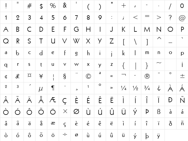 Geometr231 BT Roman Character Map