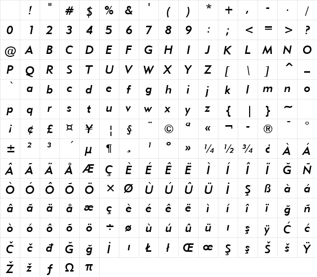 Geometr415 Md BT Medium Italic Character Map Geometr415 Md BT Medium Italic Character Map