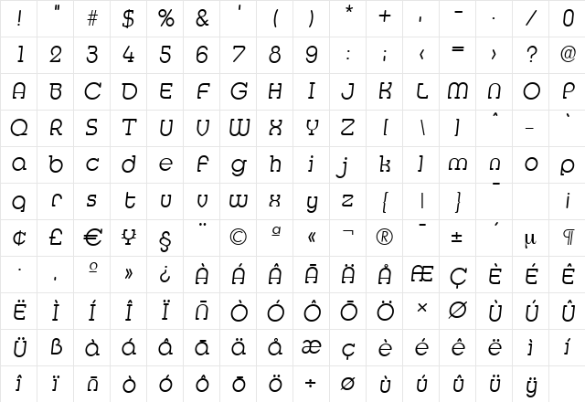 MexicoSerial-Light Italic Character Map