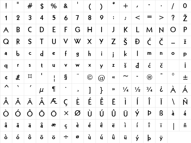 Geometric231 Bold Character Map