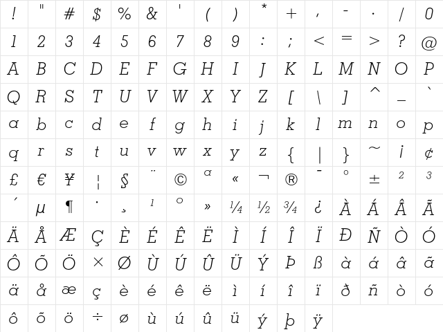 Geometric Slabserif 703 Light Italic Character Map