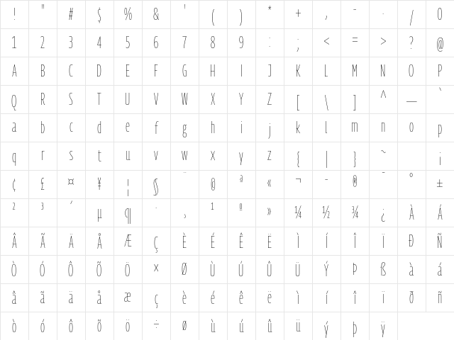 Georama Extra Condensed Thin Regular Character Map