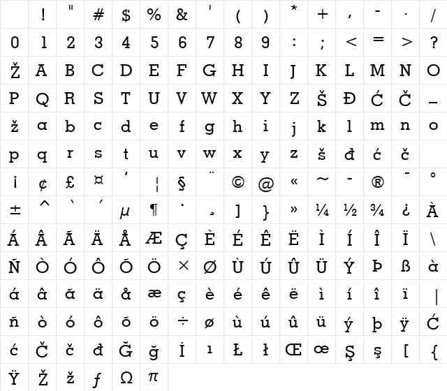GeoSlabserif Regular Character Map