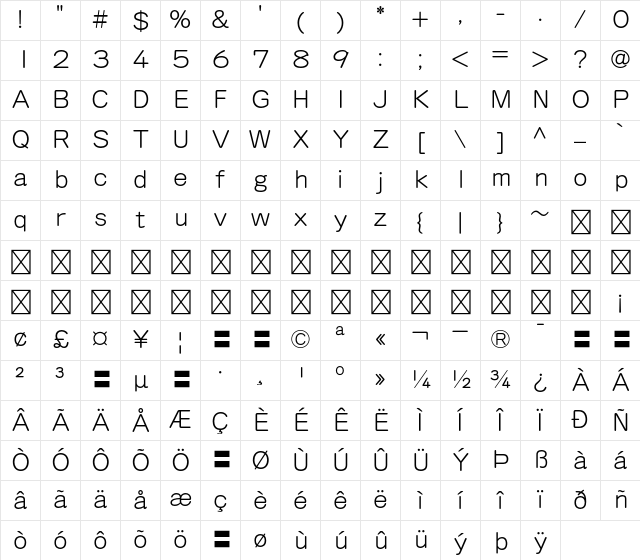 G-OTF Hitu2jyo ICA StdN R1 Character Map