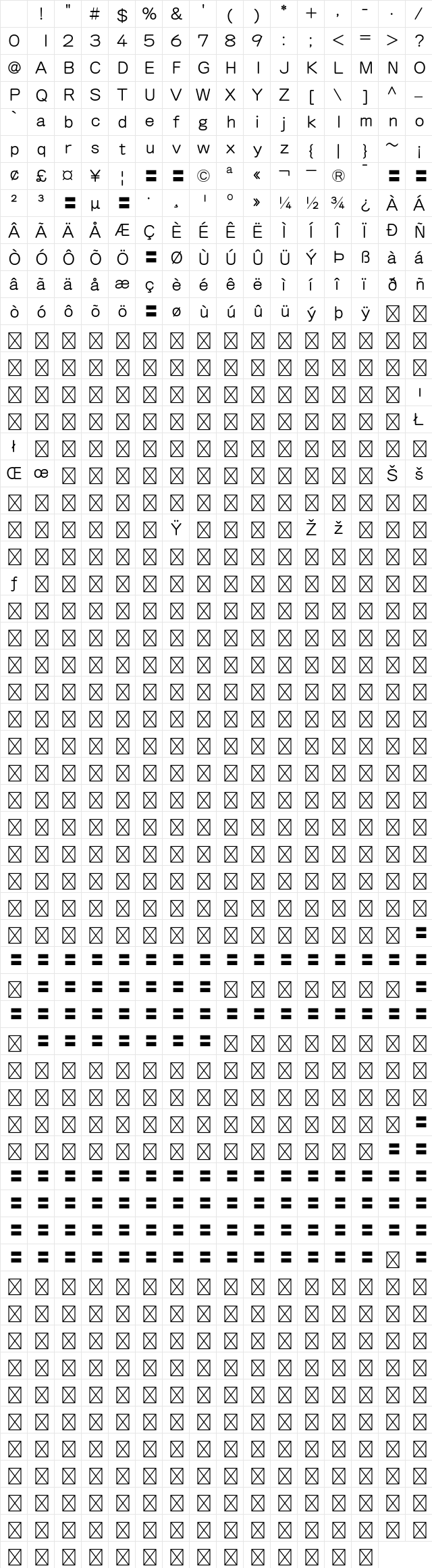 G-OTF Hitujyo ICA StdN M1 Character Map