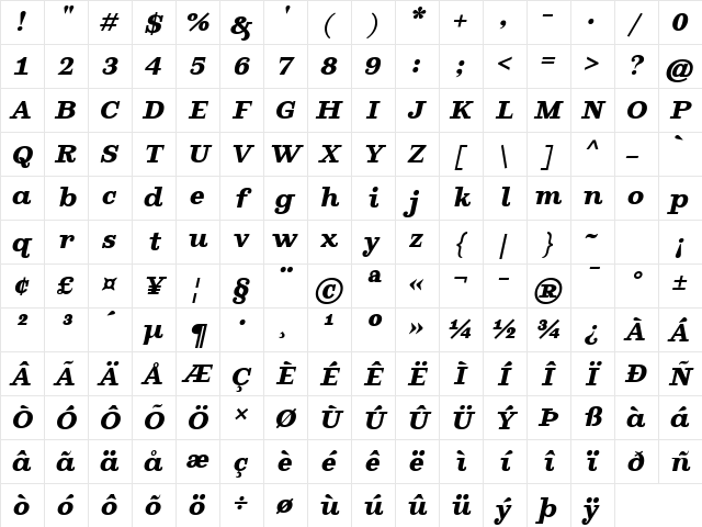 Ghostlight Bold Italic Character Map