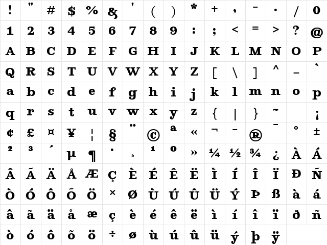 Ghostlight Bold Character Map