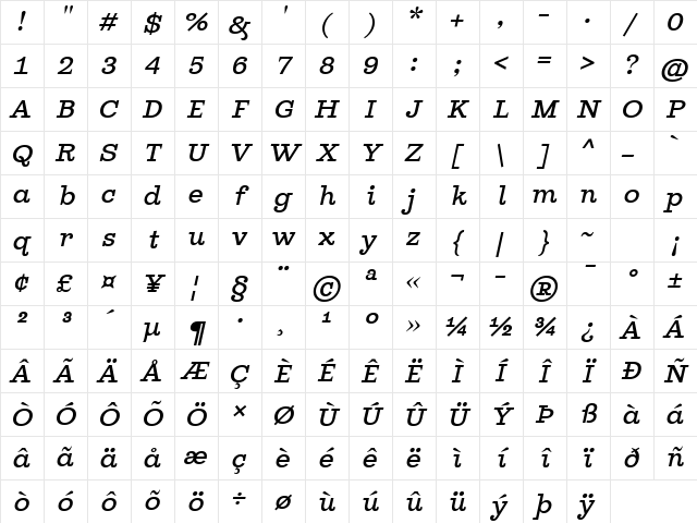 Ghostlight Light Italic Character Map