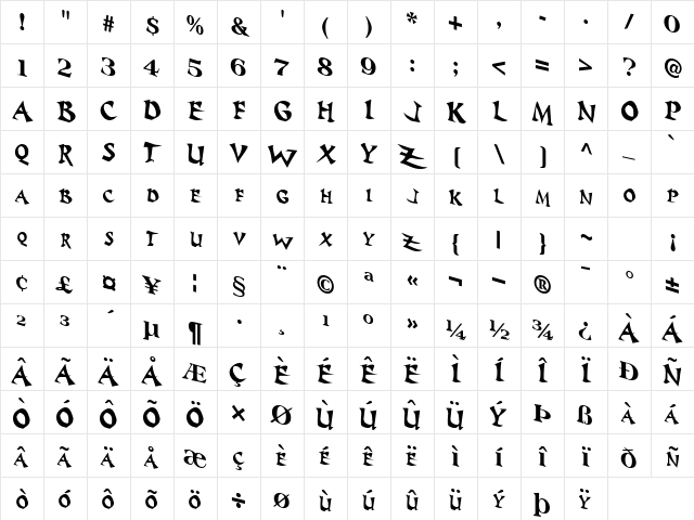 GhostWriterText Regular Character Map