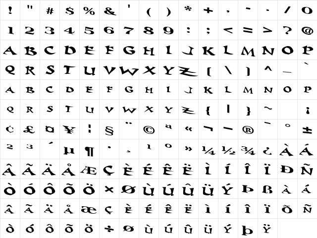 GhostWriterText Regular Character Map