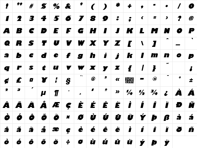 GiliganBlack Italic Character Map GiliganBlack Italic Character Map
