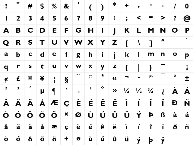 Gill Sans Bold Character Map