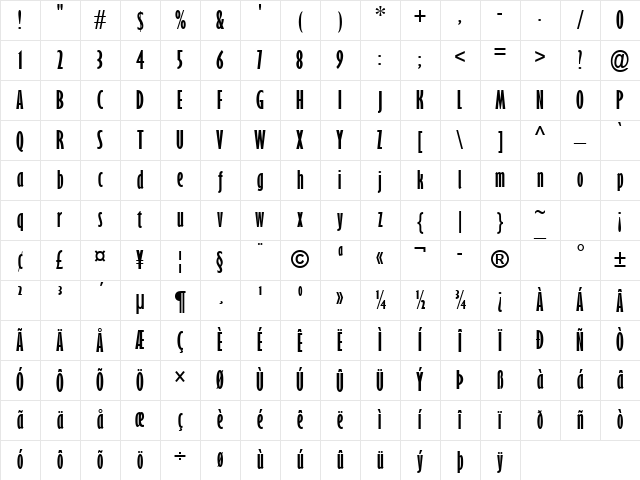 Gill Sans MT Ext Condensed Bold Bold Character Map