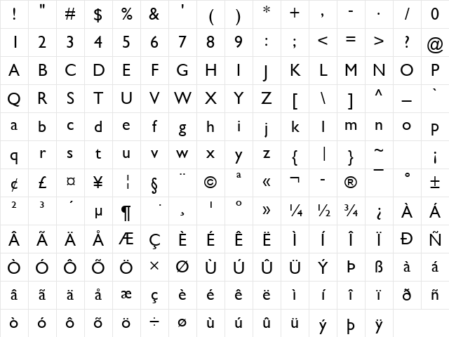 Gill Sans Regular Character Map Gill Sans Regular Character Map