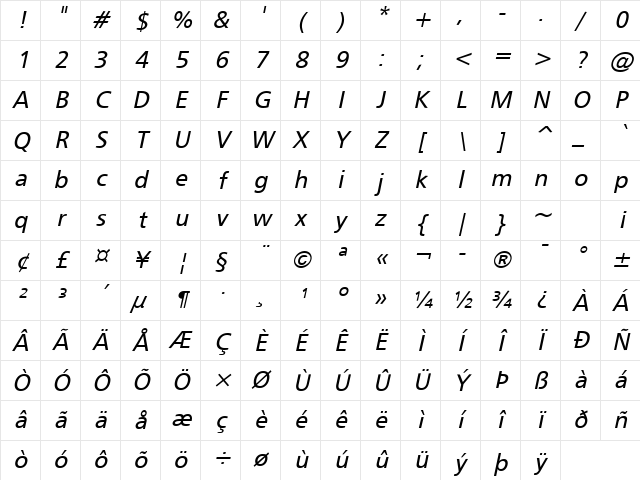 Gilliam 2 Bold Italic Character Map Gilliam 2 Bold Italic Character Map