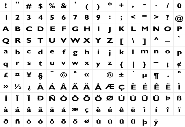 GillSans-Bold Wd Regular Character Map
