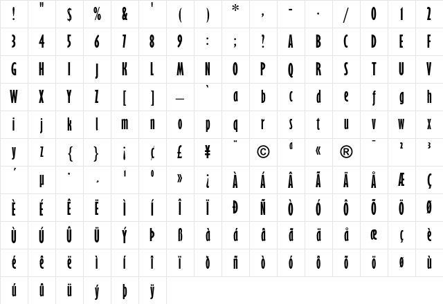 Gill Sans Bold Extra Condensed Character Map