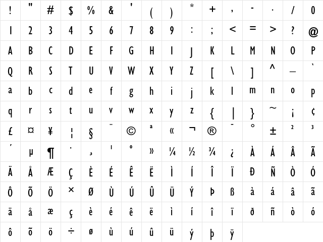 Gill Sans Condensed Character Map