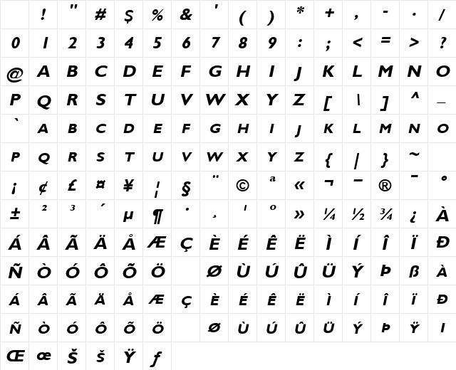 GillsExpert Bold-Oblique Character Map