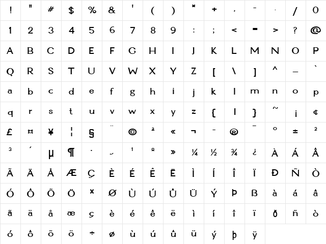 Ginger-Condensed Bold Character Map