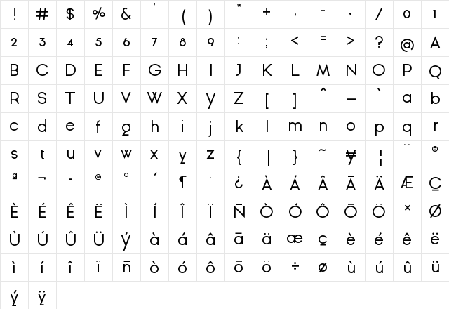 Ginra Sans Regular Character Map Ginra Sans Regular Character Map