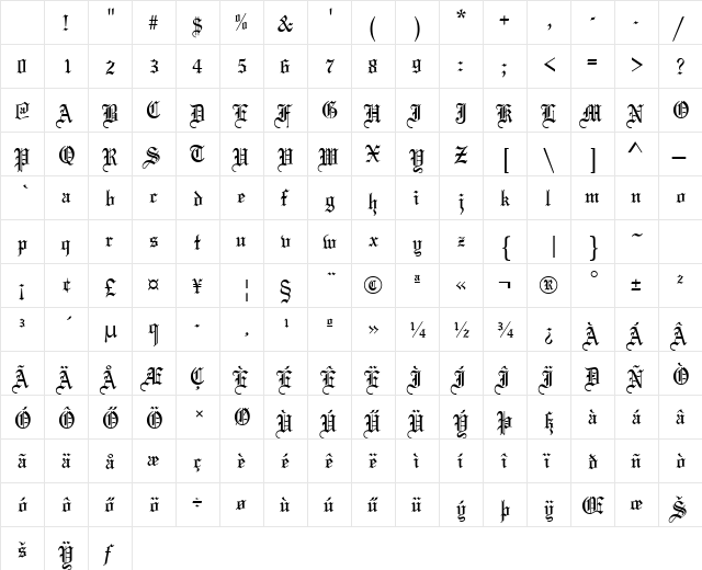 Mariage Regular Character Map