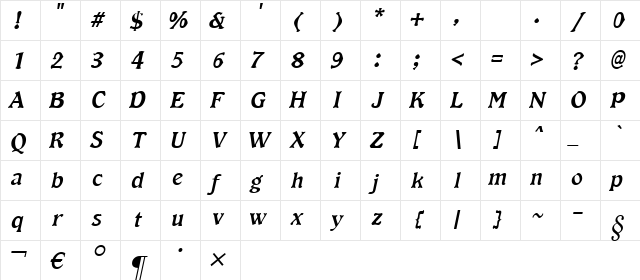 GIST-TMOTHeena BoldItalic Character Map