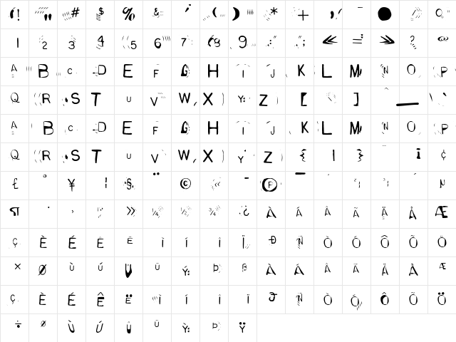 GLADYS Regular Character Map GLADYS Regular Character Map
